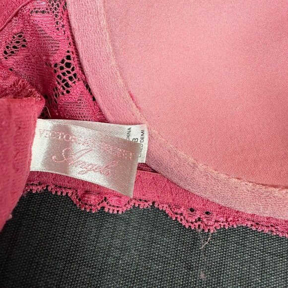 Vintage 34B Victoria's Secret Angels Bra Pink Lace Underwire Lined Demi Floral - Picture 8 of 10